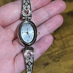 Silver Quartz Rhinestone Watch